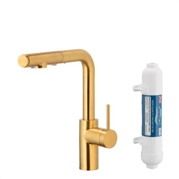 DUERO PURE BASIC GOLD кујнска батерија со филтер за вода и извлекувачки излив