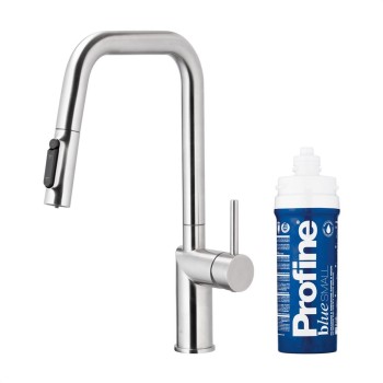 DUERO PURE STYLE INOX кујнска батерија со филтер за вода и извлекувачки излив