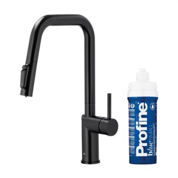 DUERO PURE STYLE BLACK кујнска батерија со филтер за вода и извлекувачки излив