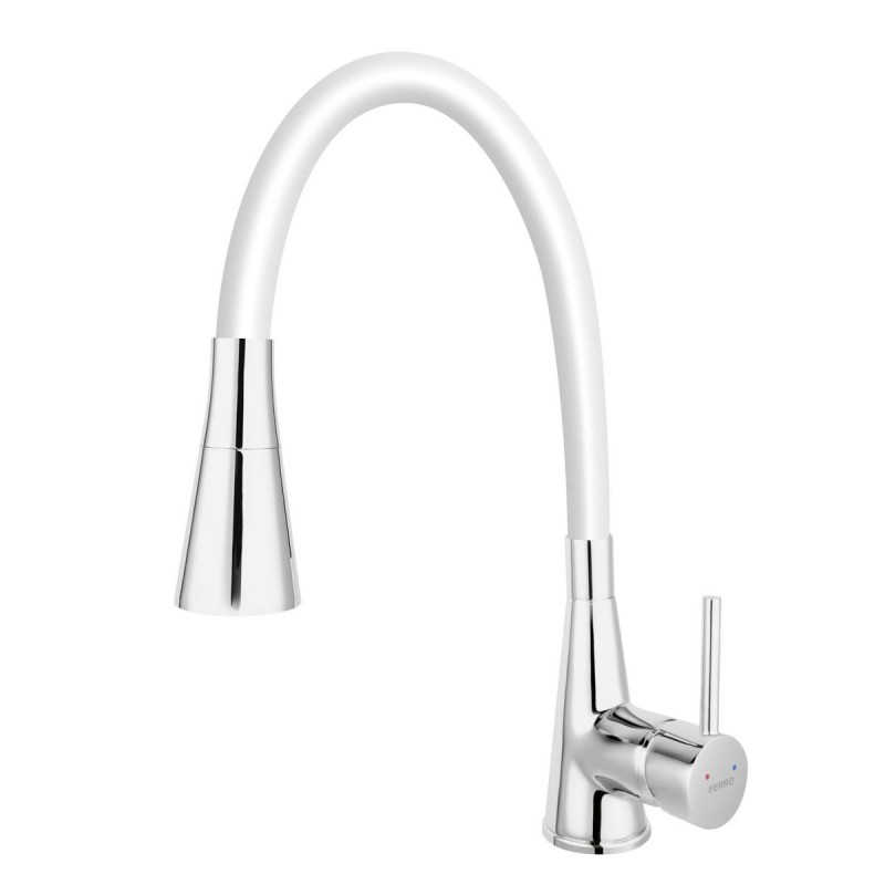 Zumba II – стоечка славина за мијалник со флексибилна цевка, бела